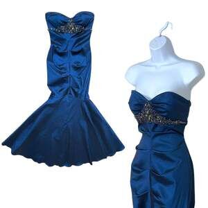 Cache Royal Navy Blue Sz 0 Mermaid Maxi Dress Formal Wedding Guest Evening Gown